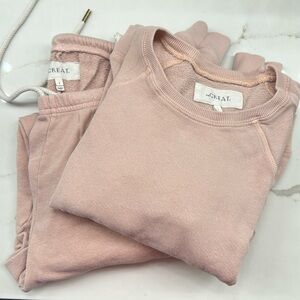 Baby pink and white striped sweat outfit by The Great